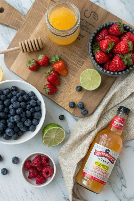 Ingredients for berry fizz mocktail