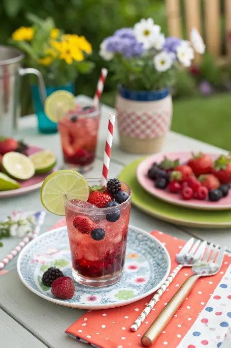 Berry fizz mocktail served for a summer party