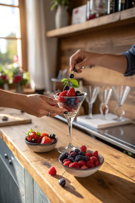  Muddling berries for berry fizz mocktail