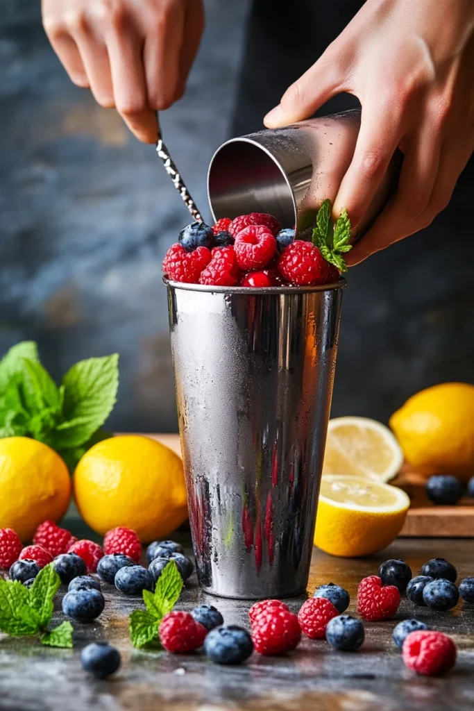 Muddling berries and citrus for mocktail