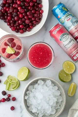 Very Berry Mocktail ingredients laid out