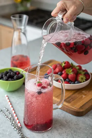Mixing steps of Very Berry Mocktail