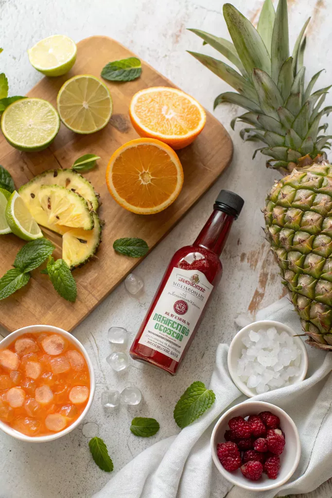 ngredients for making a Mai Tai Virgin mocktail