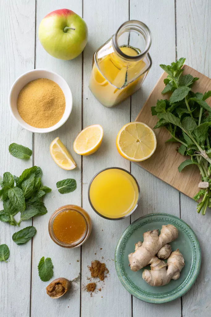  Orange mocktail ingredients flat lay