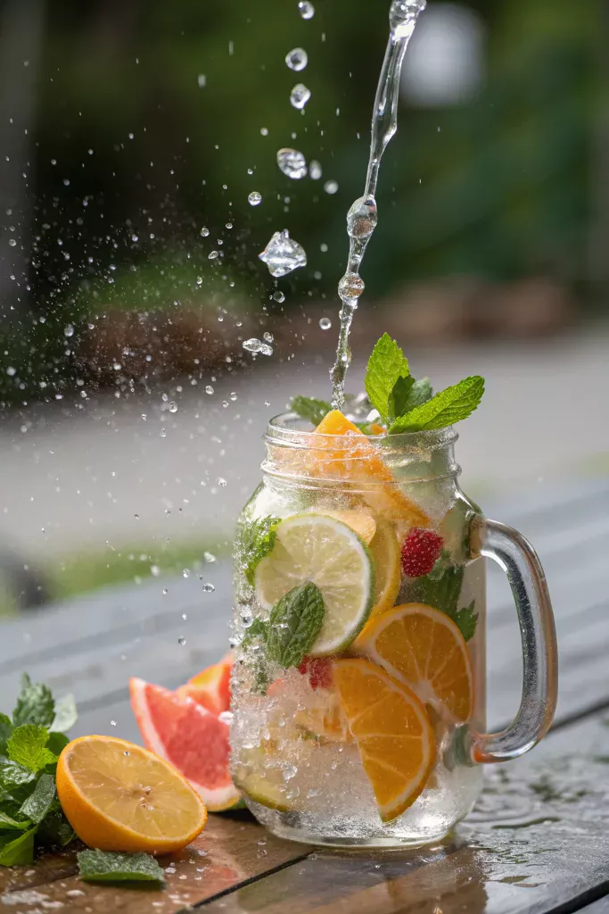 Shaking orange mocktail in mason jar