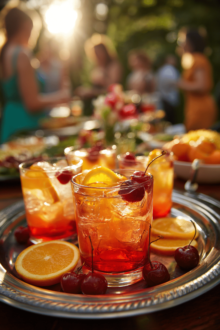 Serving sunrise mocktails at a garden party