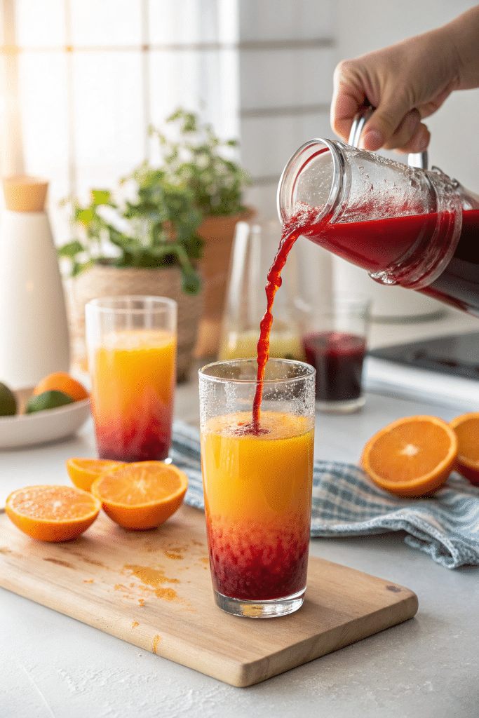 Step-by-step sunrise mocktail preparation